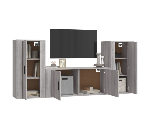 Set de muebles para TV 3 pzas madera contrachapada gris Sonoma