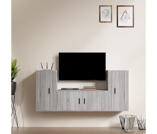 Set de muebles para TV 3 pzas madera contrachapada gris Sonoma