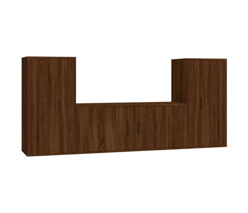 Set de muebles para TV 3 pzas madera contrachapada roble marrón