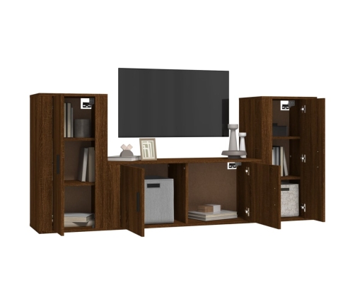 Set de muebles para TV 3 pzas madera contrachapada roble marrón