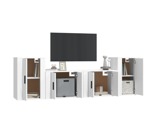 Set de muebles para TV 4 piezas madera contrachapada blanco