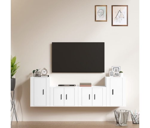 Set de muebles para TV 4 piezas madera contrachapada blanco