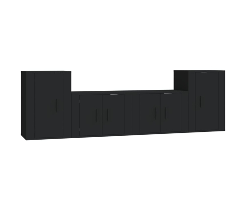 Set de muebles para TV 4 piezas madera contrachapada negro