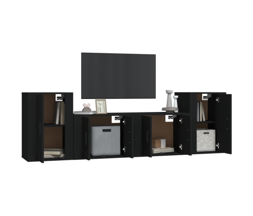 Set de muebles para TV 4 piezas madera contrachapada negro