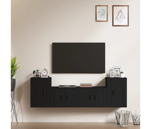 Set de muebles para TV 4 piezas madera contrachapada negro