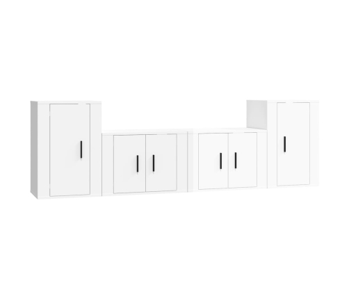 Set de muebles de TV 4 pzas madera contrachapada blanco brillo