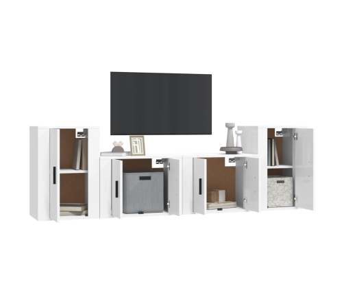 Set de muebles de TV 4 pzas madera contrachapada blanco brillo