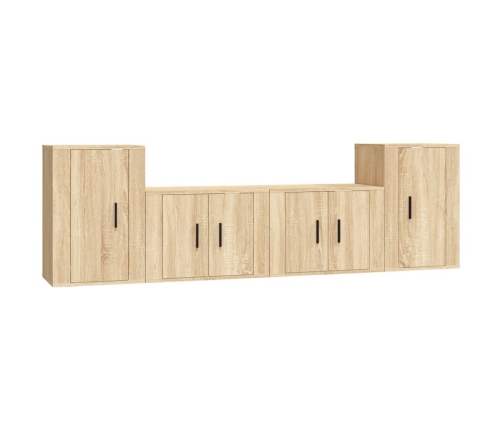 Set de muebles para TV 4 pzas madera contrachapada roble Sonoma