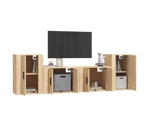 Set de muebles para TV 4 pzas madera contrachapada roble Sonoma