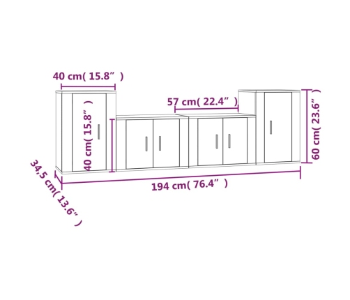 Set de muebles para TV 4 pzas madera contrachapada roble Sonoma