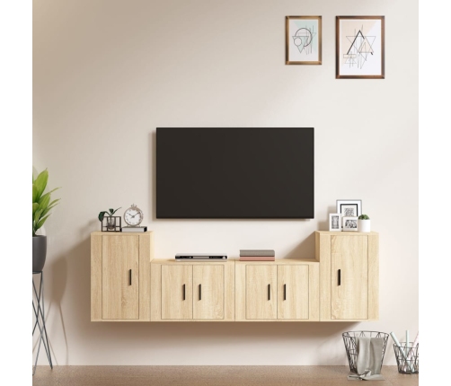 Set de muebles para TV 4 pzas madera contrachapada roble Sonoma