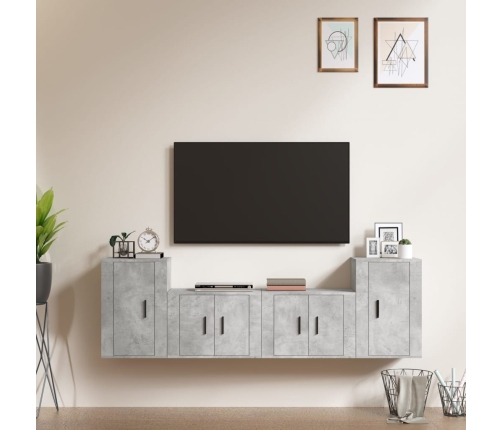 Set de muebles de TV 4 pzas madera contrachapada gris hormigón