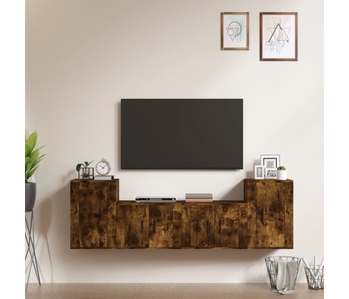 Set de muebles de TV 4 pzas madera contrachapada roble ahumado