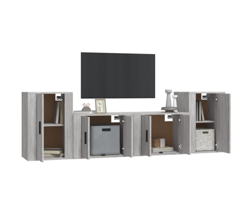 Set de muebles para TV 4 pzas madera contrachapada gris Sonoma