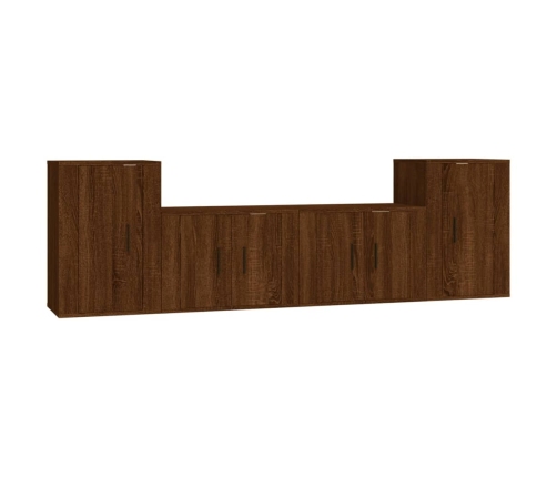 Set de muebles para TV 4 pzas madera contrachapada marrón roble