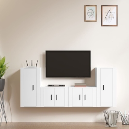 Set de muebles para TV 4 piezas madera contrachapada blanco