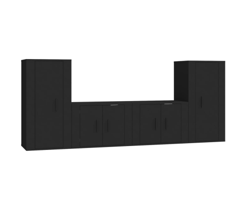 Set de muebles para TV 4 piezas madera contrachapada negro