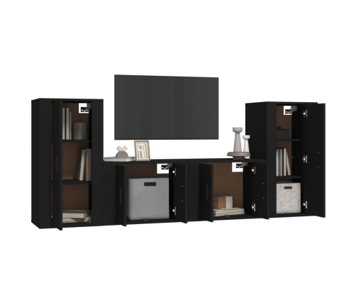 Set de muebles para TV 4 piezas madera contrachapada negro