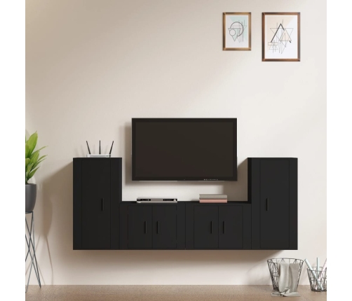 Set de muebles para TV 4 piezas madera contrachapada negro