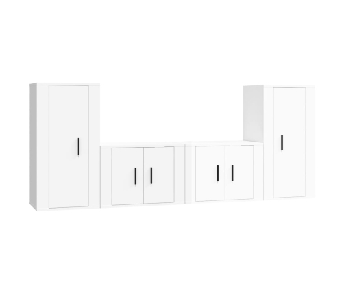 Set de muebles de TV 4 pzas madera contrachapada blanco brillo