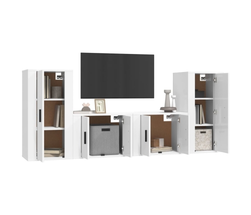 Set de muebles de TV 4 pzas madera contrachapada blanco brillo