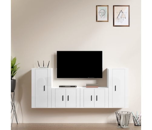 Set de muebles de TV 4 pzas madera contrachapada blanco brillo