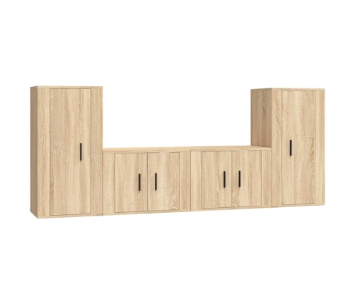 Set de muebles para TV 4 pzas madera contrachapada roble Sonoma