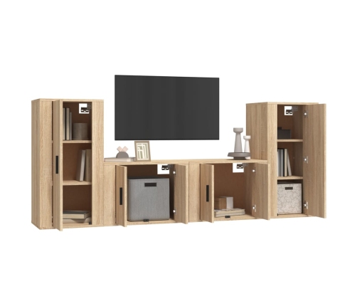 Set de muebles para TV 4 pzas madera contrachapada roble Sonoma