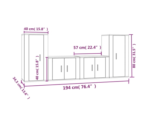 Set de muebles para TV 4 pzas madera contrachapada roble Sonoma