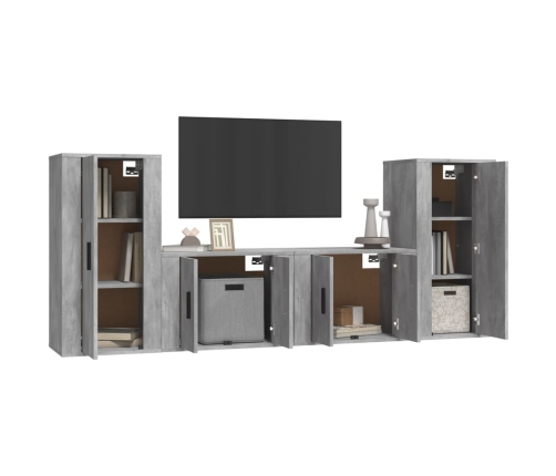 Set de muebles de TV 4 pzas madera contrachapada gris hormigón