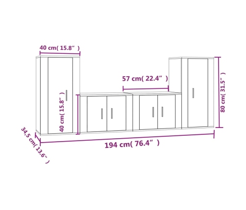 Set de muebles de TV 4 pzas madera contrachapada gris hormigón