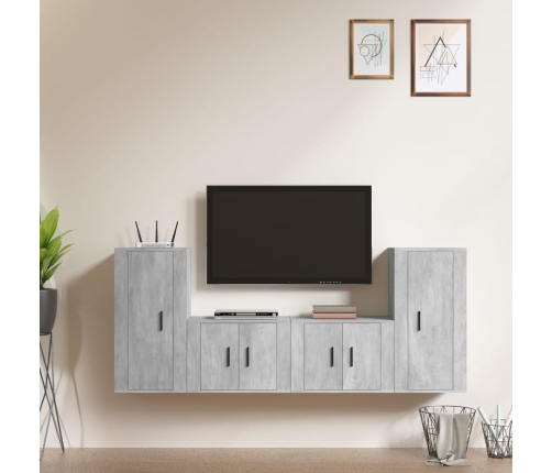 Set de muebles de TV 4 pzas madera contrachapada gris hormigón