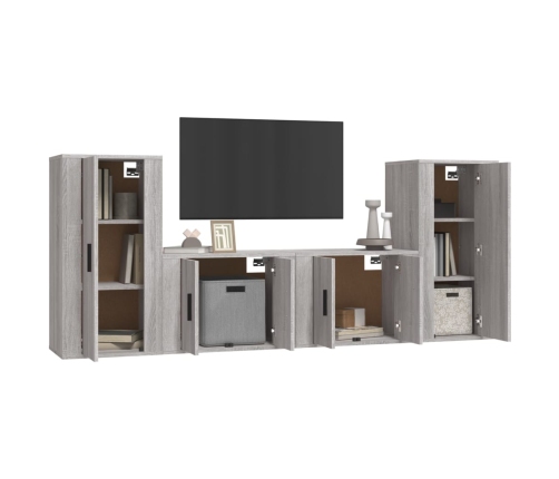 Set de muebles para TV 4 pzas madera contrachapada gris Sonoma