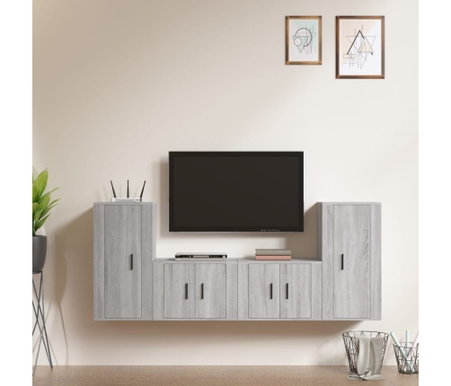 Set de muebles para TV 4 pzas madera contrachapada gris Sonoma