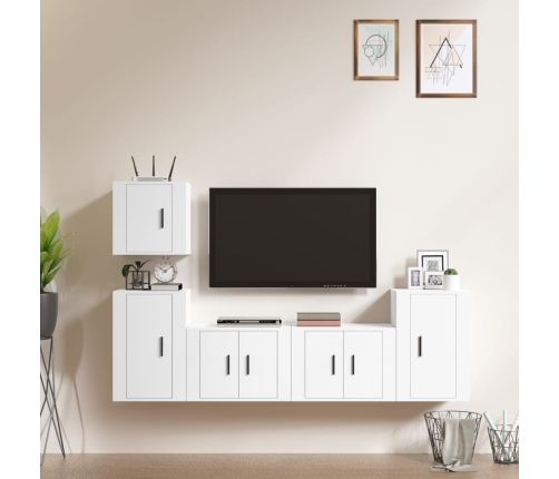 Set de muebles para TV 5 piezas madera contrachapada blanco