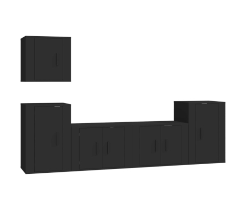 Set de muebles para TV 5 piezas madera contrachapada negro