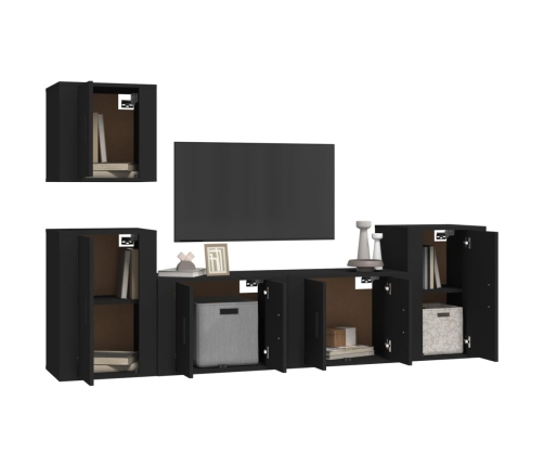 Set de muebles para TV 5 piezas madera contrachapada negro