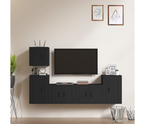 Set de muebles para TV 5 piezas madera contrachapada negro