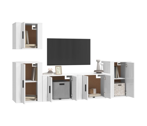 Set de muebles de TV 5 pzas madera contrachapada blanco brillo