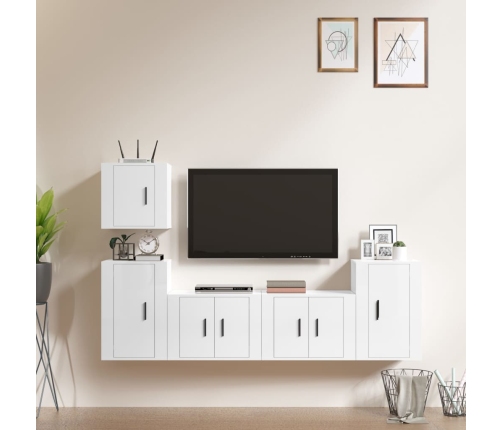 Set de muebles de TV 5 pzas madera contrachapada blanco brillo