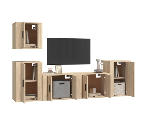 Set de muebles para TV 5 pzas madera contrachapada roble Sonoma