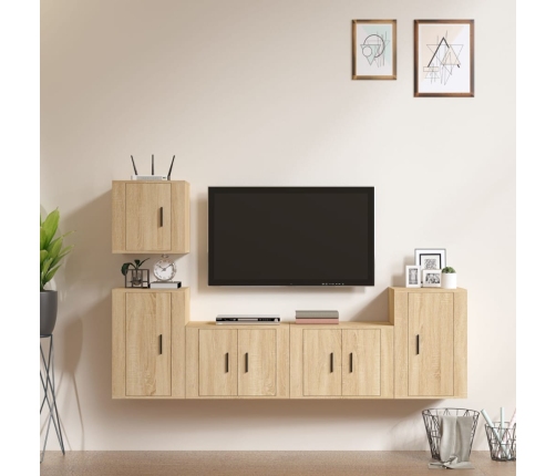 Set de muebles para TV 5 pzas madera contrachapada roble Sonoma