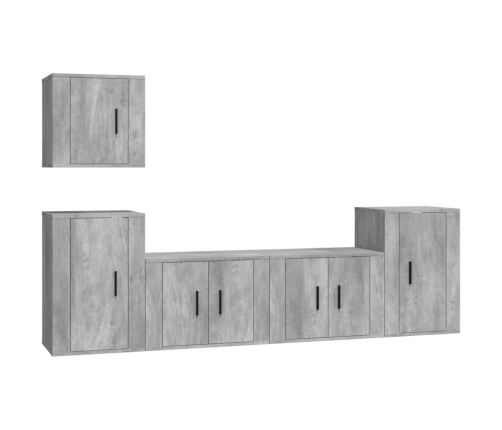 Set de muebles de TV 5 pzas madera contrachapada gris hormigón