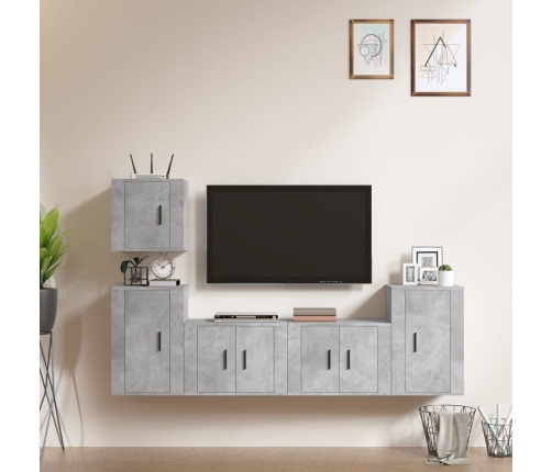 Set de muebles de TV 5 pzas madera contrachapada gris hormigón