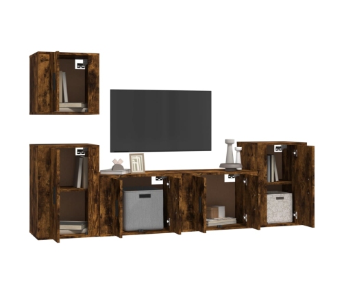 Set de muebles de TV 5 pzas madera contrachapada roble ahumado