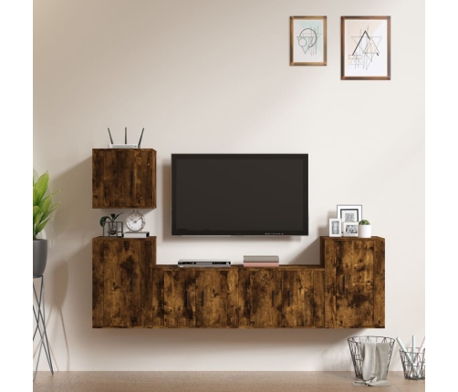 Set de muebles de TV 5 pzas madera contrachapada roble ahumado