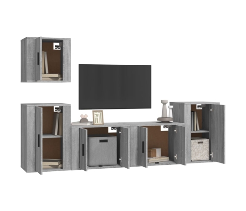 Set de muebles para TV 5 pzas madera contrachapada gris Sonoma