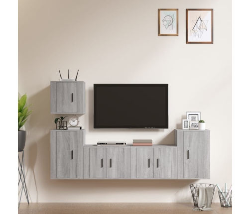 Set de muebles para TV 5 pzas madera contrachapada gris Sonoma