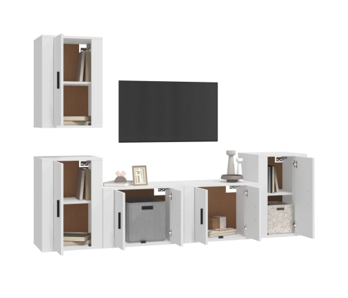 Set de muebles para TV 5 piezas madera contrachapada blanco