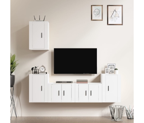 Set de muebles para TV 5 piezas madera contrachapada blanco